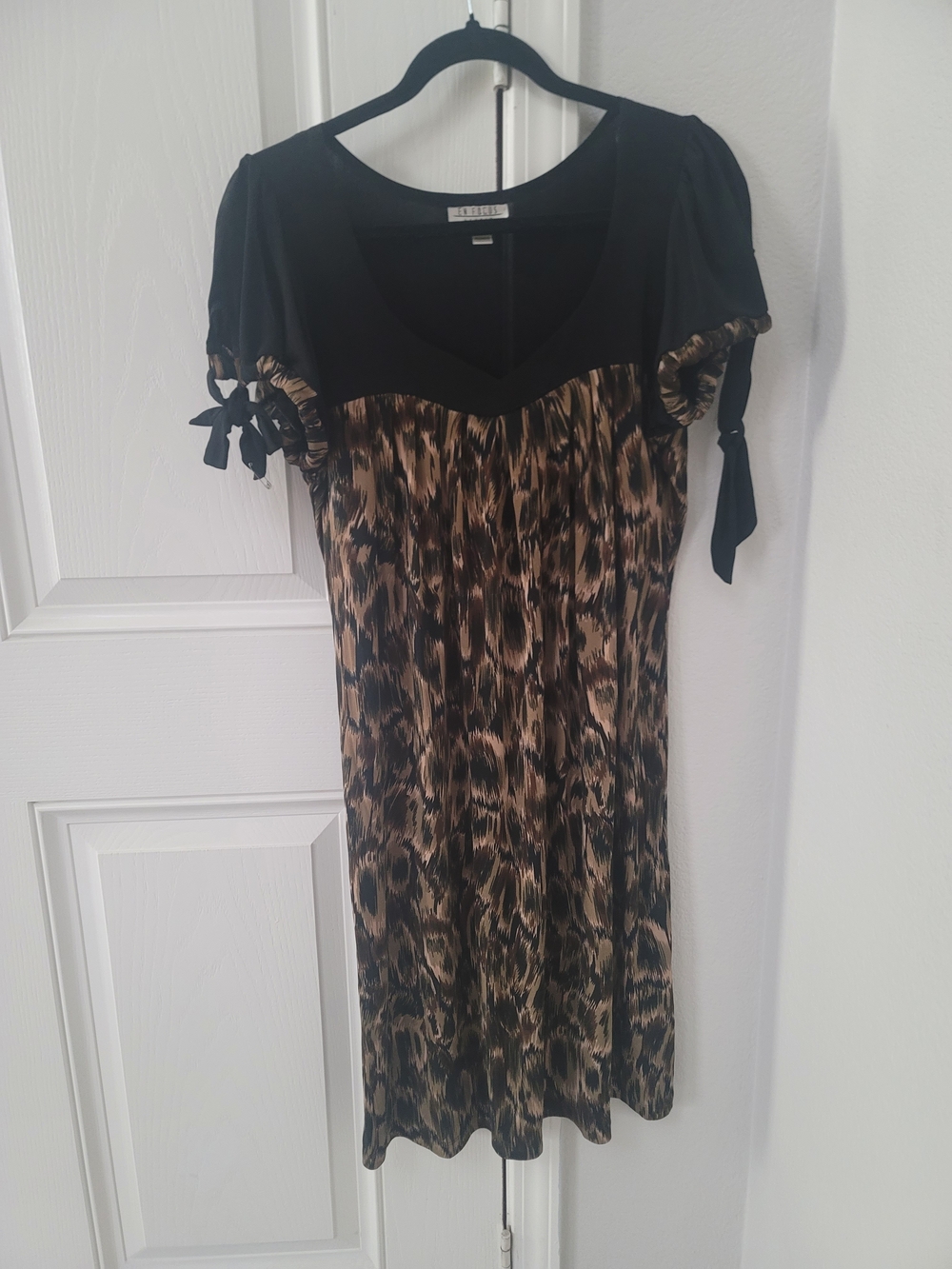 Enfocus Studios Leota Black and Brown Animal-Print Midi Dress